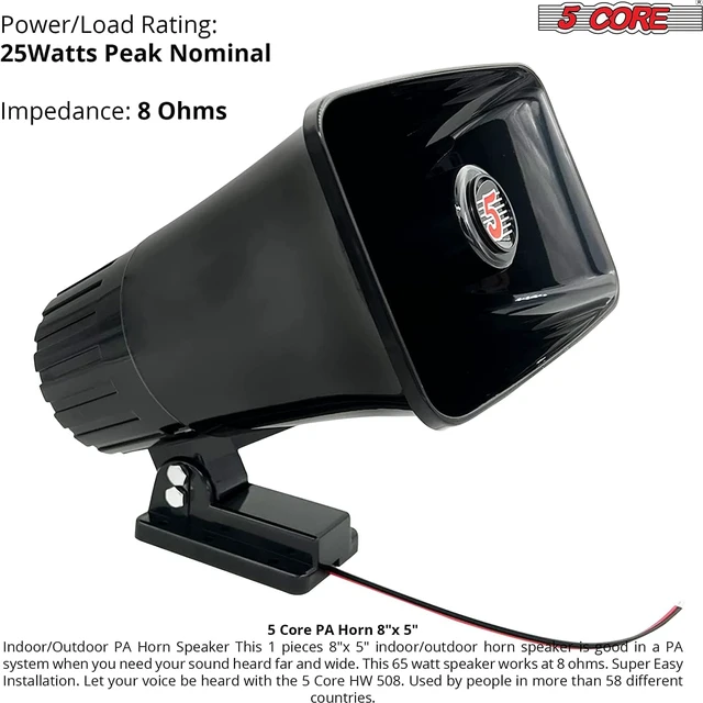 Alt view image 3 of 7 - 5 Core Outdoor Indoor PA Horn Speaker Waterproof and Loud 8" Power Horn 65W Peak Power 180 Degree Swiveling Adjustable Bracket Easy to Use Driver Siren Speaker Black HW 508 4PCS