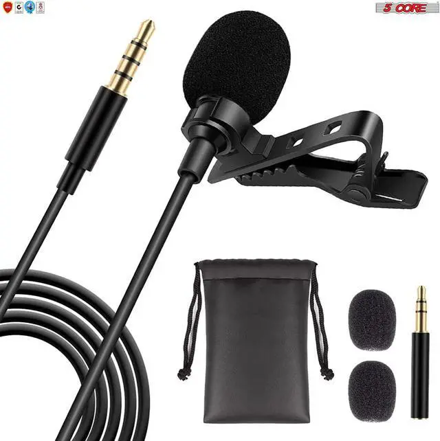 Main image of 5 Core Professional Omnidirectional Lavalier Microphone 3.5mm Clip-On Lapel Mic for Smartphone DSLR Camera PC Interview Video Camcorders Audio Recorder 5 Core CM MOB 2M