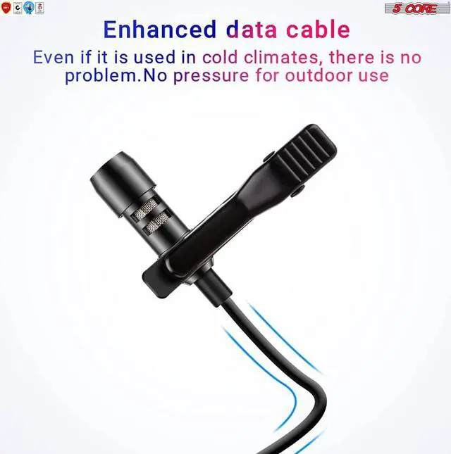 Alt view image 2 of 8 - 5 Core Professional Omnidirectional Lavalier Microphone 3.5mm Clip-On Lapel Mic for Smartphone DSLR Camera PC Interview Video Camcorders Audio Recorder 5 Core CM MOB 2M