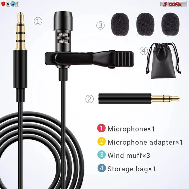 Alt view image 4 of 8 - 5 Core Professional Omnidirectional Lavalier Microphone 3.5mm Clip-On Lapel Mic for Smartphone DSLR Camera PC Interview Video Camcorders Audio Recorder 5 Core CM MOB 2M
