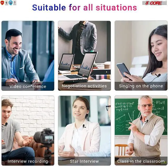 Alt view image 5 of 8 - 5 Core Professional Omnidirectional Lavalier Microphone 3.5mm Clip-On Lapel Mic for Smartphone DSLR Camera PC Interview Video Camcorders Audio Recorder 5 Core CM MOB 2M