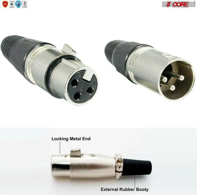 Alt view image 2 of 14 - 5 CORE XLR Connector Male Female to 1/4 Audio Jack 3 Pin Secure Microphone Plug with Locking Ends - XLR 10 Pair
