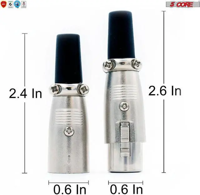 Alt view image 4 of 14 - 5 CORE XLR Connector Male Female to 1/4 Audio Jack 3 Pin Secure Microphone Plug with Locking Ends - XLR 10 Pair