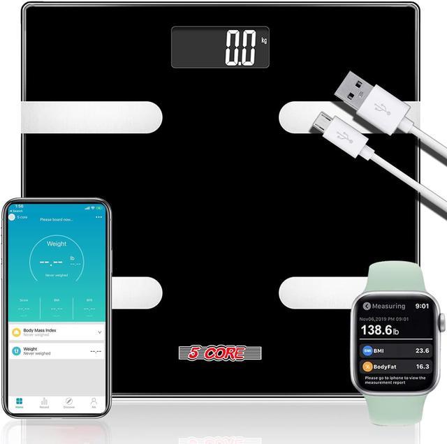 5 Core Rechargeable Smart Digital Bathroom Weighing Scale with Body Fat and  Water Weight for People; Bluetooth BMI Electronic Body Analyzer Machine;