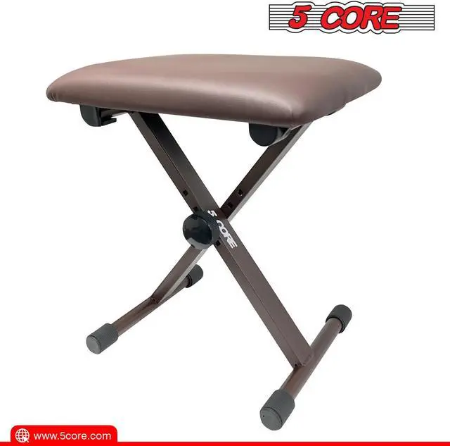Alt view image 5 of 7 - 5 Core Premium Adjustable Padded Keyboard X-Style Bench Portable Foldable Piano Keyboard Stool Extra Thick Padded Chair 4 Non-Slip Rubber Feet , Thick Foam Cushion, Brown No Installation Needed DS 02