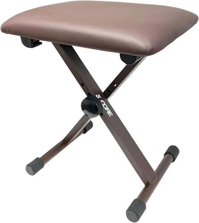 Main image of 5 Core Premium Adjustable Padded Keyboard X-Style Bench Portable Foldable Piano Keyboard Stool Extra Thick Padded Chair 4 Non-Slip Rubber Feet , Thick Foam Cushion, Brown No Installation Needed DS 02