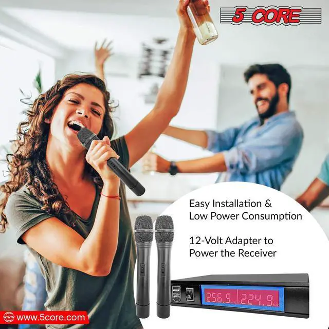 Alt view image 5 of 10 - 5 Core VHF Dual Channel DIGITAL Wireless Microphone System Receiver & 2x Hand Mic