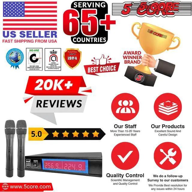 Alt view image 6 of 10 - 5 Core VHF Dual Channel DIGITAL Wireless Microphone System Receiver & 2x Hand Mic