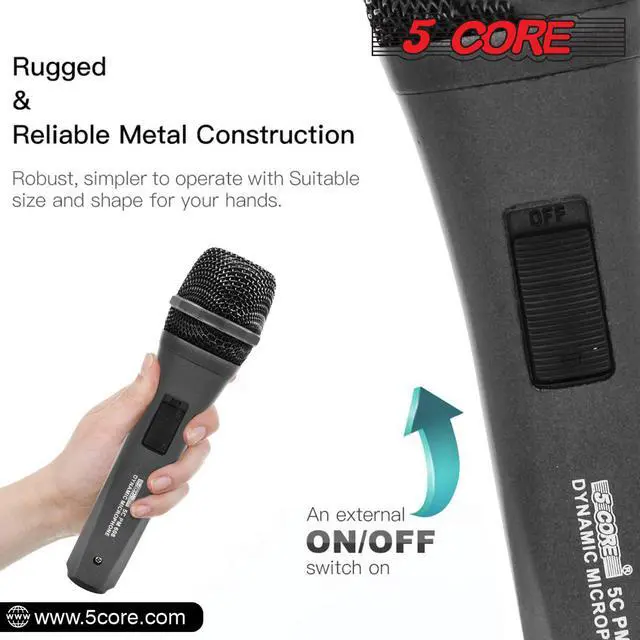 Alt view image 2 of 11 - 5 Core Microphone XLR Dynamic Mic Karaoke Singing Handheld Microfono Wired Professional Unidirectional 1/4 Plug In Cord Connection for Vocal DJ Music - PM 608