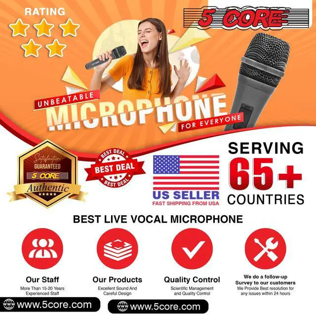 Alt view image 3 of 11 - 5 Core Microphone XLR Dynamic Mic Karaoke Singing Handheld Microfono Wired Professional Unidirectional 1/4 Plug In Cord Connection for Vocal DJ Music - PM 608