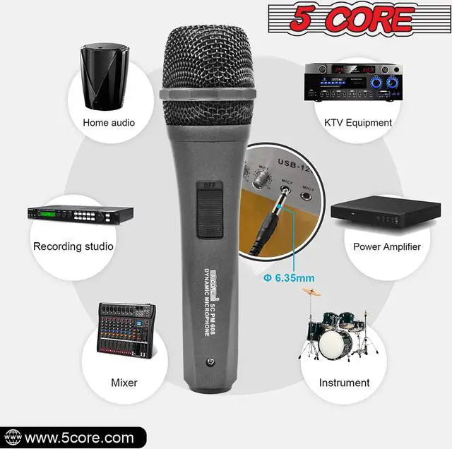 Alt view image 7 of 11 - 5 Core Microphone XLR Dynamic Mic Karaoke Singing Handheld Microfono Wired Professional Unidirectional 1/4 Plug In Cord Connection for Vocal DJ Music - PM 608