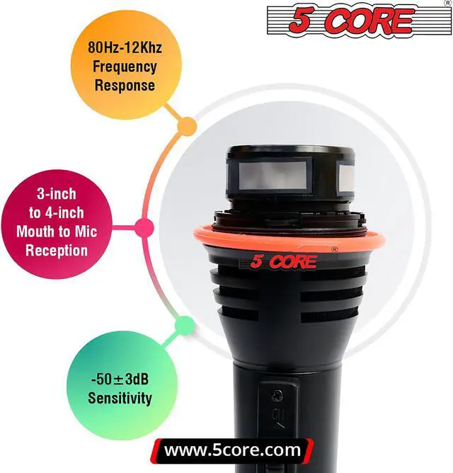 Alt view image 2 of 11 - 5 Core Karaoke Microphone Dynamic Vocal Cardioid Unidirectional Mic w ON/ OFF Switch XLR Cord, Clip  A-54