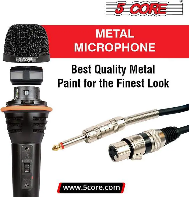 Alt view image 4 of 11 - 5 Core Karaoke Microphone Dynamic Vocal Cardioid Unidirectional Mic w ON/ OFF Switch XLR Cord, Clip  A-54