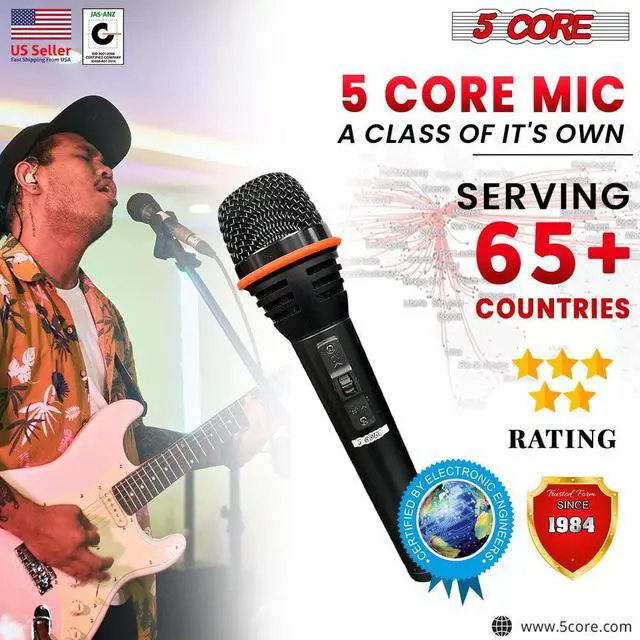 Alt view image 6 of 11 - 5 Core Karaoke Microphone Dynamic Vocal Cardioid Unidirectional Mic w ON/ OFF Switch XLR Cord, Clip  A-54