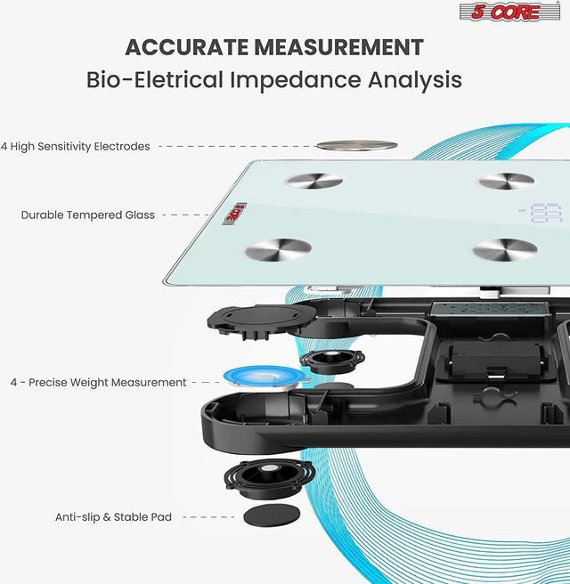 5 Core Digital Scale for Body Weight, Precision Bathroom Weighing Bath Scale,  Step-On Technology, High Capacity - 400 lbs. Large Display, Batteries  Included BS 01 B WH 
