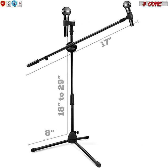 Microphone Stand Mic Boom Stand with 2 Mic Clips, Height Adjustable Tripod