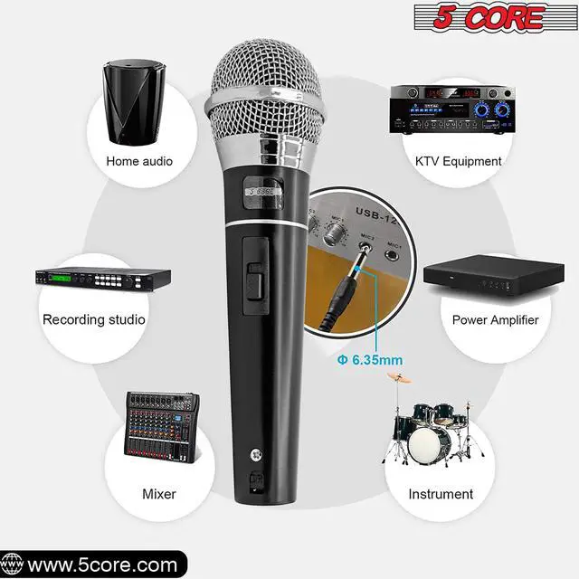 Alt view image 3 of 12 - 5 Core Microphone XLR Dynamic Mic Karaoke Singing Handheld Microfono Wired Professional Unidirectional 1/4 Plug In Cord Connection for Vocal DJ Music - PM 100