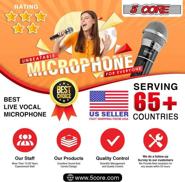 Alt view image 7 of 12 - 5 Core Microphone XLR Dynamic Mic Karaoke Singing Handheld Microfono Wired Professional Unidirectional 1/4 Plug In Cord Connection for Vocal DJ Music - PM 100