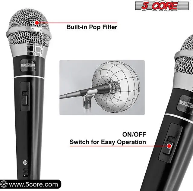 Alt view image 5 of 12 - 5 Core Microphone XLR Dynamic Mic Karaoke Singing Handheld Microfono Wired Professional Unidirectional 1/4 Plug In Cord Connection for Vocal DJ Music - PM 100