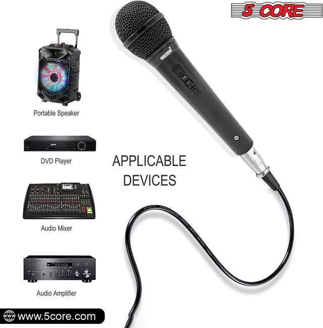 Alt view image 6 of 12 - 5 Core Microphone XLR Dynamic Mic Karaoke Singing Handheld Microfono Wired Professional Unidirectional 1/4 Plug In Cord Connection for Vocal DJ Music - PM 1O1 BLK