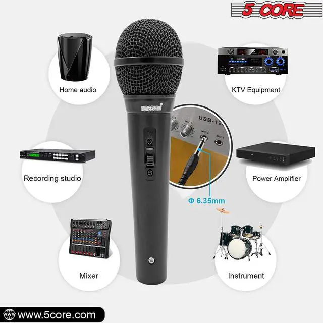 Alt view image 4 of 12 - 5 Core Microphone XLR Dynamic Mic Karaoke Singing Handheld Microfono Wired Professional Unidirectional 1/4 Plug In Cord Connection for Vocal DJ Music - PM 1O1 BLK