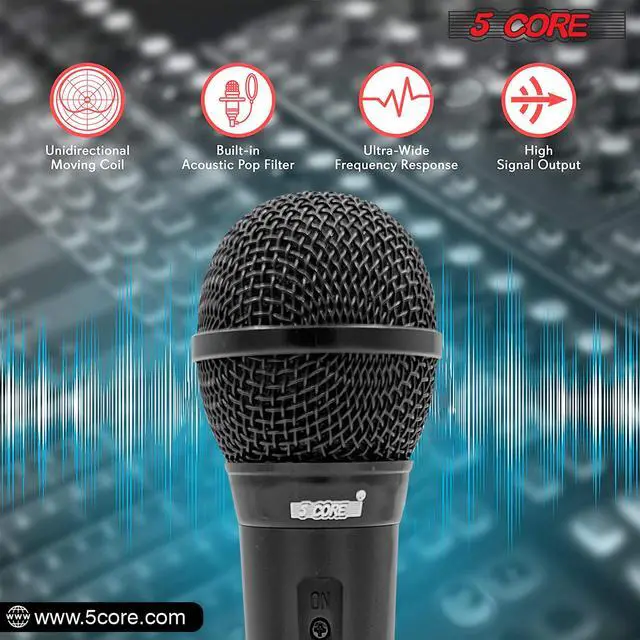 Alt view image 2 of 12 - 5 Core Microphone XLR Dynamic Mic Karaoke Singing Handheld Microfono Wired Professional Unidirectional 1/4 Plug In Cord Connection for Vocal DJ Music - PM 1O1 BLK