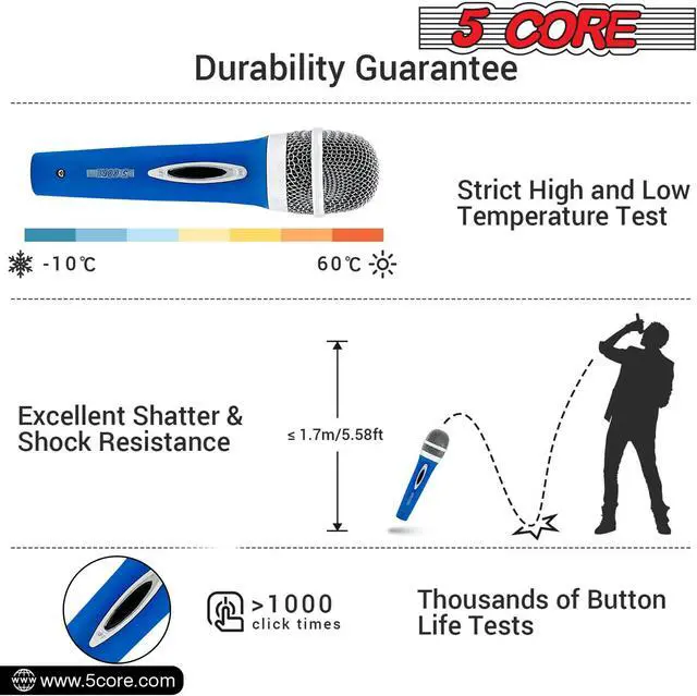 Alt view image 4 of 8 - 5 Core Karaoke Microphone Dynamic Vocal Cardioid Unidirectional Mic w ON/ OFF Switch XLR Cord PM 286 BLU