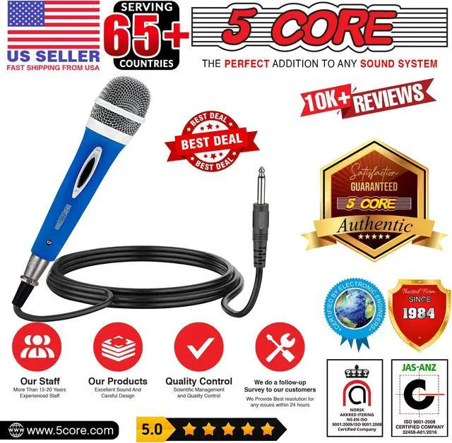 Alt view image 6 of 8 - 5 Core Karaoke Microphone Dynamic Vocal Cardioid Unidirectional Mic w ON/ OFF Switch XLR Cord PM 286 BLU