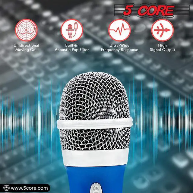 Alt view image 2 of 8 - 5 Core Karaoke Microphone Dynamic Vocal Cardioid Unidirectional Mic w ON/ OFF Switch XLR Cord PM 286 BLU