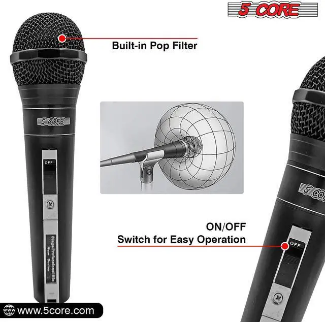 Alt view image 4 of 10 - 5 Core Microphone XLR Dynamic Mic Karaoke Singing Handheld Microfono Wired Professional Unidirectional 1/4 Plug In Cord Connection for Vocal DJ Music - PM 757