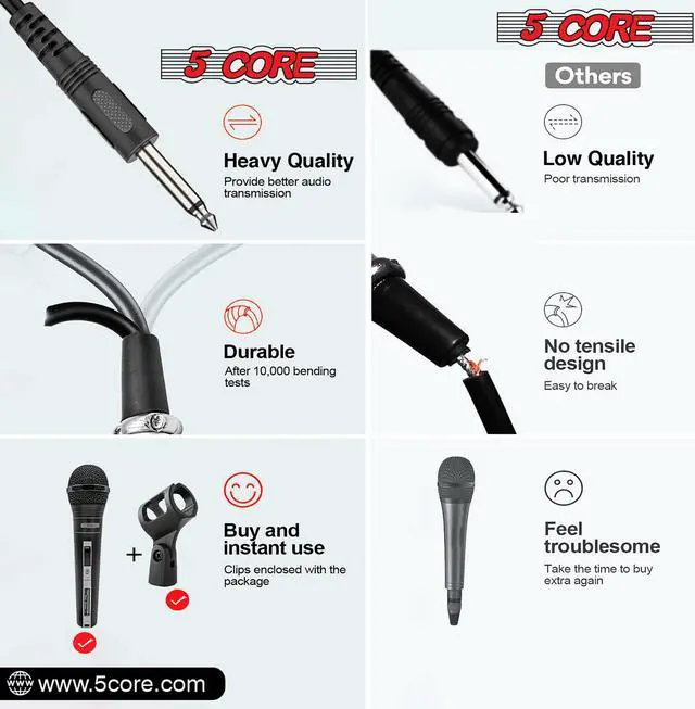 Alt view image 6 of 10 - 5 Core Microphone XLR Dynamic Mic Karaoke Singing Handheld Microfono Wired Professional Unidirectional 1/4 Plug In Cord Connection for Vocal DJ Music - PM 757