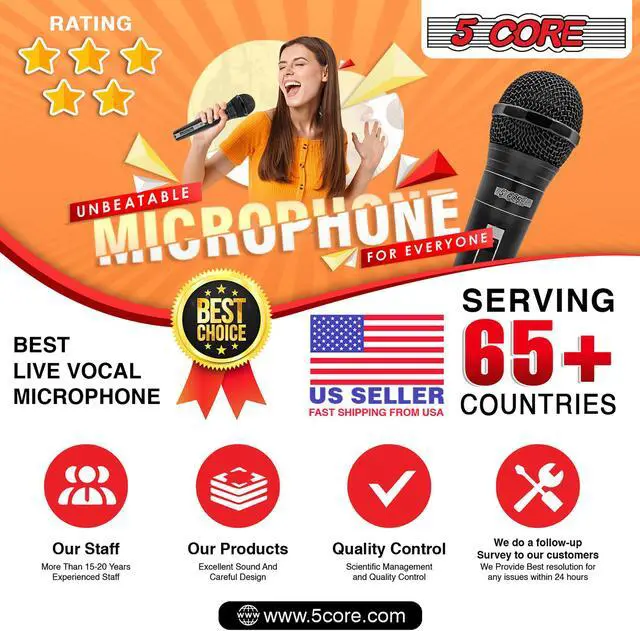 Alt view image 7 of 10 - 5 Core Microphone XLR Dynamic Mic Karaoke Singing Handheld Microfono Wired Professional Unidirectional 1/4 Plug In Cord Connection for Vocal DJ Music - PM 757