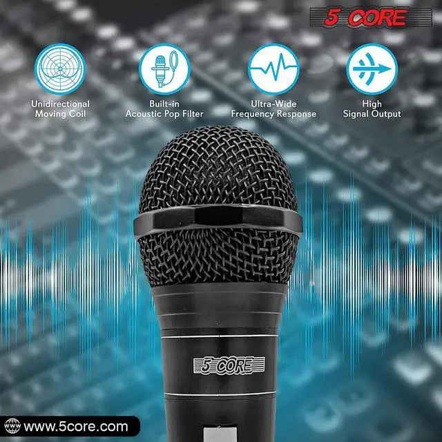 Alt view image 2 of 10 - 5 Core Microphone XLR Dynamic Mic Karaoke Singing Handheld Microfono Wired Professional Unidirectional 1/4 Plug In Cord Connection for Vocal DJ Music - PM 757