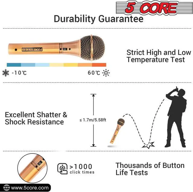 Alt view image 3 of 20 - 5 Core Mic Karaoke Dynamic Handheld XLR Microphone for Professional Vocal Recording Live Stage Singing Music Neodymium 1/4 Corded Wired Micrófono - ND-959 Elantra