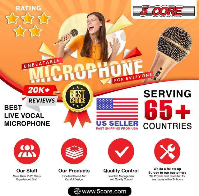 Alt view image 7 of 20 - 5 Core Mic Karaoke Dynamic Handheld XLR Microphone for Professional Vocal Recording Live Stage Singing Music Neodymium 1/4 Corded Wired Micrófono - ND-959 Elantra