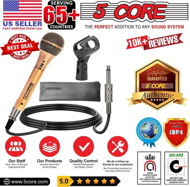 Alt view image 4 of 20 - 5 Core Mic Karaoke Dynamic Handheld XLR Microphone for Professional Vocal Recording Live Stage Singing Music Neodymium 1/4 Corded Wired Micrófono - ND-959 Elantra