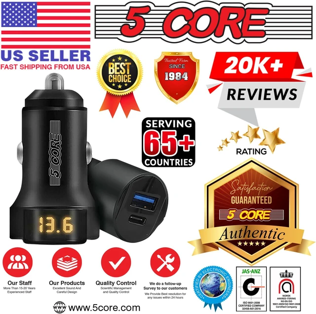 Alt view image 7 of 8 - 5 Core 2 Pcs Car Charger Dual Smart Fast USB Port Adapter Speedy Charging Phone Car PLug CDKC11 USBC 2Pcs