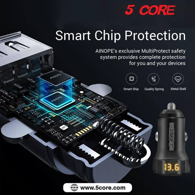 Alt view image 3 of 8 - 5 Core 2 Pcs Car Charger Dual Smart Fast USB Port Adapter Speedy Charging Phone Car PLug CDKC11 USBC 2Pcs