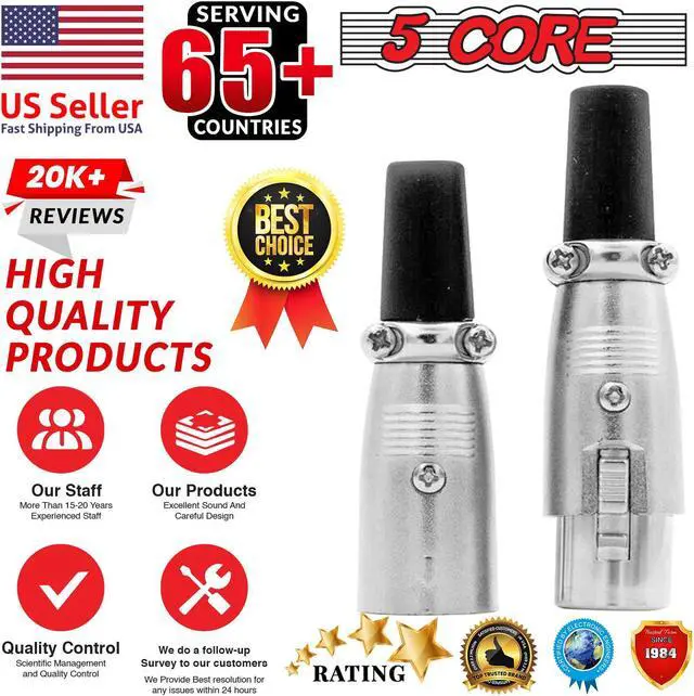Alt view image 7 of 14 - 5 CORE XLR Connector Male Female to 1/4 Audio Jack 3 Pin Secure Microphone Plug with Locking Ends - XLR 10 Pair