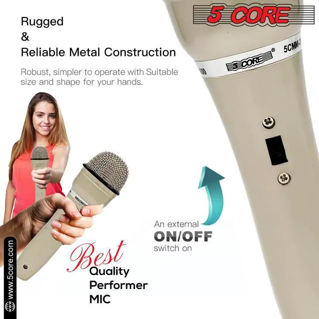 Alt view image 4 of 7 - 5 Core Microphone XLR Dynamic Mic Karaoke Singing Handheld Microfono Wired Professional Unidirectional 1/4 Plug In Cord Connection for Vocal DJ Music - PM 301