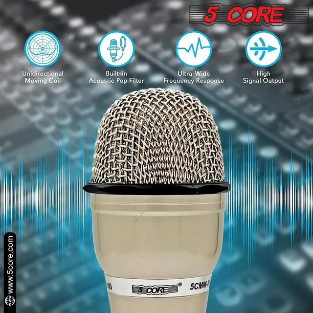Alt view image 2 of 7 - 5 Core Microphone XLR Dynamic Mic Karaoke Singing Handheld Microfono Wired Professional Unidirectional 1/4 Plug In Cord Connection for Vocal DJ Music - PM 301
