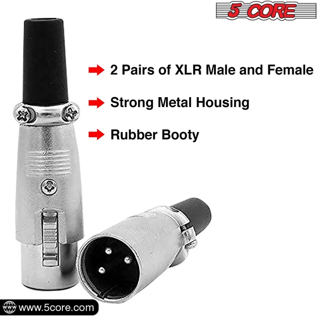 Alt view image 4 of 7 - 5 CORE XLR Connector Male Female to 1/4 Audio Jack 3 Pin Secure Microphone Plug with Locking Ends - XLR 1 Pair