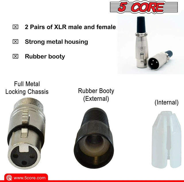 Alt view image 3 of 7 - 5 CORE XLR Connector Male Female to 1/4 Audio Jack 3 Pin Secure Microphone Plug with Locking Ends - XLR 1 Pair