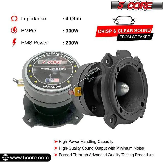 Alt view image 4 of 5 - 5 CORE 6.5" Inch Mid-Range Replacement Pro Audio Car Speaker 1600W Max 4 Ohms and 2.8 Inch Super Tweeter 2 Pieces - MR6.5-4oHMX2Pcs+TW-BULLET180X2Pcs