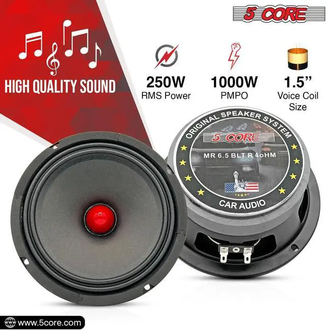 Alt view image 3 of 5 - 5 CORE 6.5" Inch Mid-Range Replacement Pro Audio Car Speaker 1600W Max 4 Ohms and 2.8 Inch Super Tweeter 2 Pieces - MR6.5-4oHMX2Pcs+TW-BULLET180X2Pcs