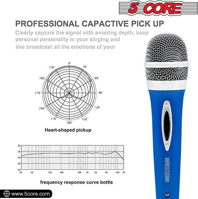 Alt view image 3 of 8 - 5 Core Karaoke Microphone Dynamic Vocal Cardioid Unidirectional Mic w ON/ OFF Switch XLR Cord PM 286 BLU