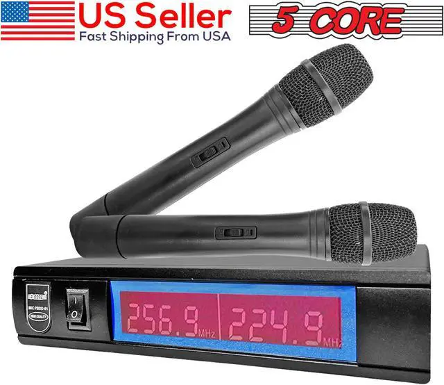 Main image of 5 Core VHF Dual Channel DIGITAL Wireless Microphone System Receiver & 2x Hand Mic