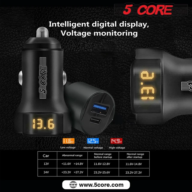 Alt view image 4 of 8 - 5 Core 2 Pcs Car Charger Dual Smart Fast USB Port Adapter Speedy Charging Phone Car PLug CDKC11 USBC 2Pcs