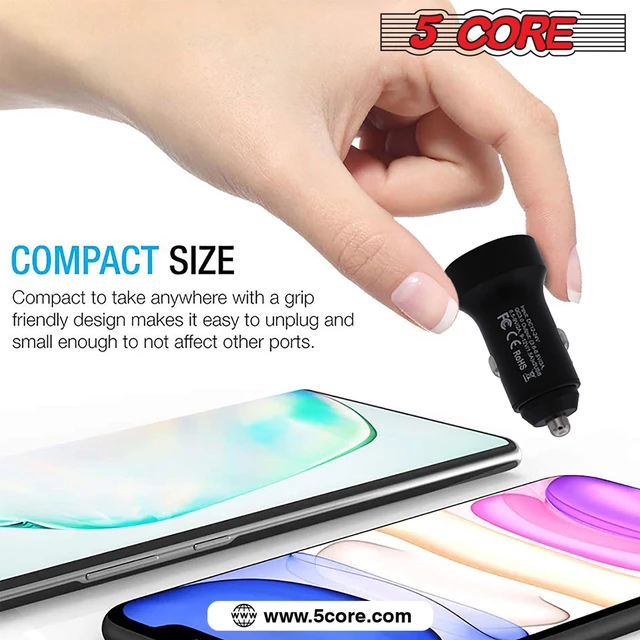Alt view image 5 of 8 - 5 Core 2 Pcs Car Charger Dual Smart Fast USB Port Adapter Speedy Charging Phone Car PLug CDKC11 USBC 2Pcs