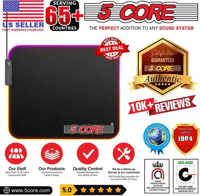 Alt view image 6 of 7 - 5 Core RGB Mouse Pad - Computer Mouse Mat with Anti-Slip Rubber Base, Easy Gliding, Spill-Resistant Surface, Durable Materials, Flexible, Portable, with a Fresh Modern Design, MP 300 RGB